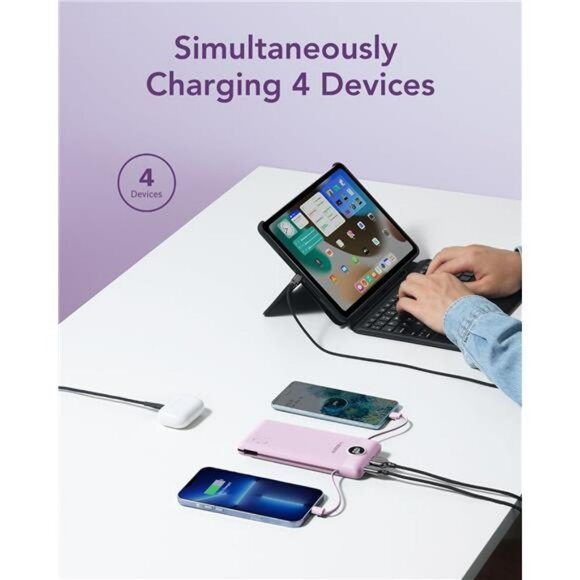 Slim 10000mah Portable Charger Built In Cables Wall Plug Fast Charging Power Ban - Picture 4 of 7